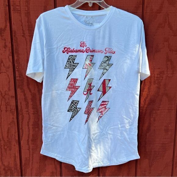 NWT NCAA Alabama Crimson Tide Cotton Flash Lightning T-Shirt Size XL White - Picture 2 of 7